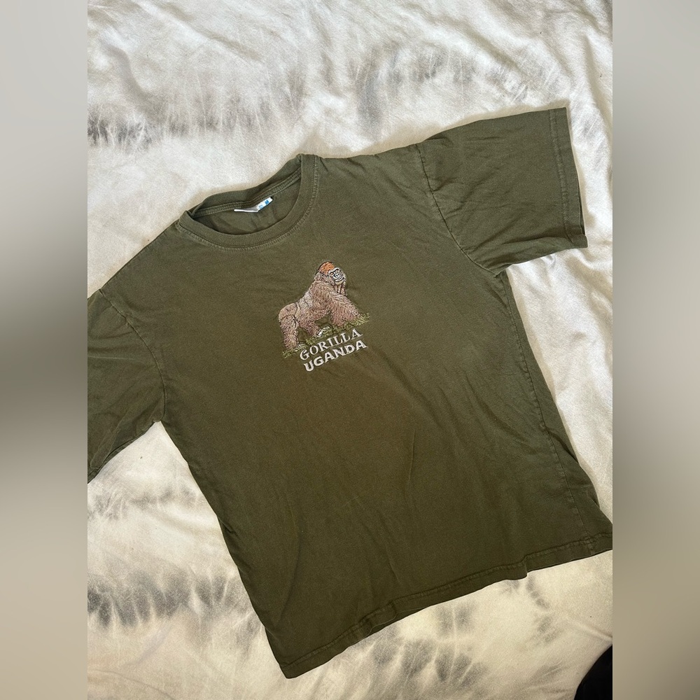 Vintage Embroidered Gorilla T-Shirt - Army Green - M